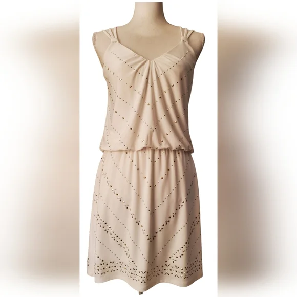 White House Black Market White Sleeveless Embellished Drop Waist Dress Size S - Picture 2 of 8